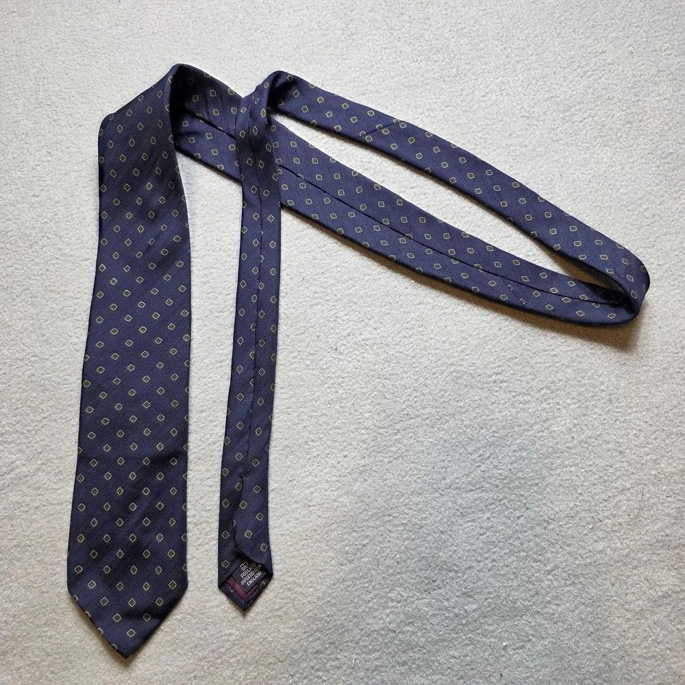 Brooks Brothers Brooksgate Narrow Tie Blue Silk Geometric Vintage Made in USA